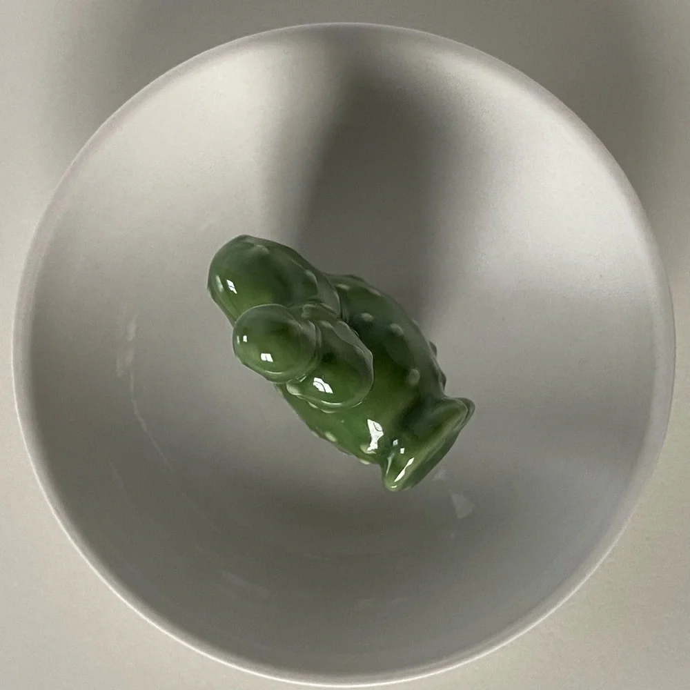 Cactus Ring Holder Dish Ceramic Vintage Jewelry Tray Green White Bowl Southwest